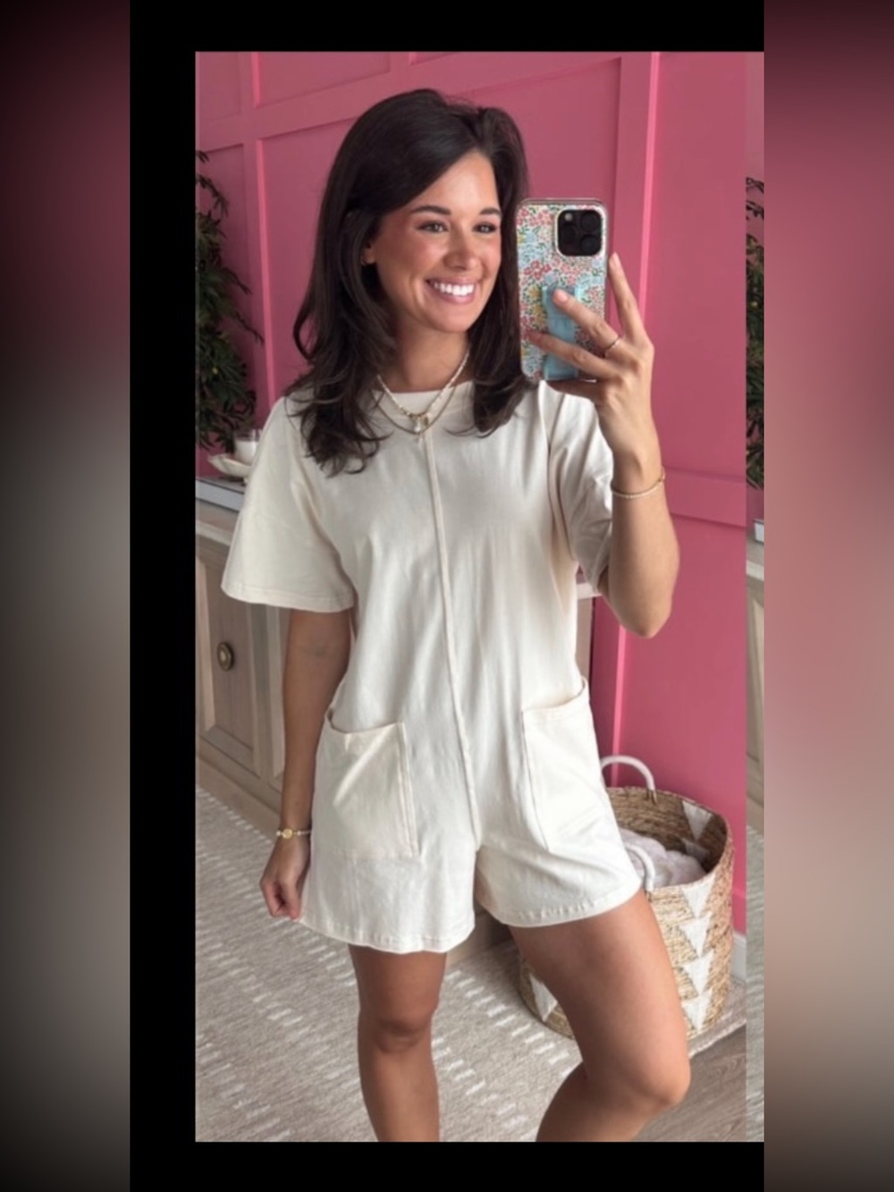 Rae Mode cream oversized romper with front pockets NWOT